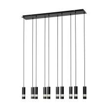 Eglo 39707A - 10 LT LED Linear Pendant w/ Black Finish & Black Cylnder Shades & Clear Seeded Diffusers