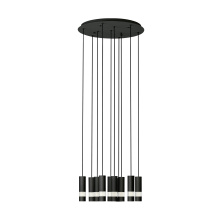 Eglo 39708A - 10 LT LED Circular Pendant w/ Black Finish & Black Cylinder Shades w/ Clear Seeded Diffusers
