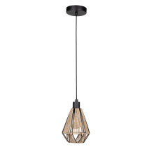 Eglo 43776A - 1 LT Mini Pendant w/ Black Finish & Natural Fabric Shade