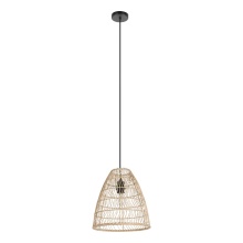 Eglo 43866A - 1 LT Pendant w/ Black Finish & Natural color Ratan Shade